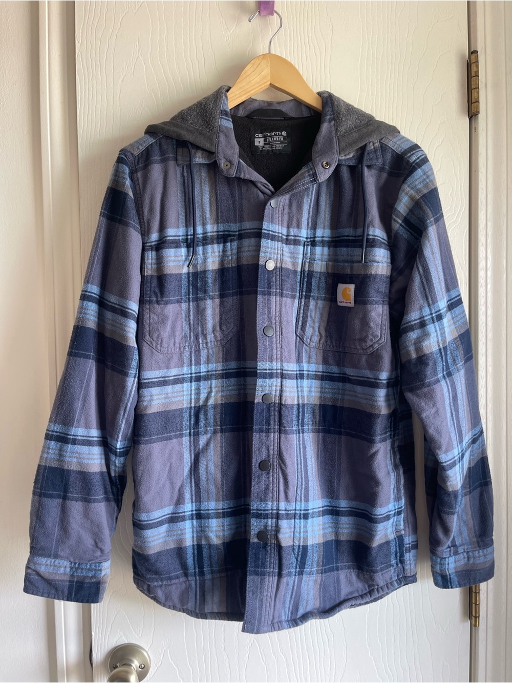 Carhartt fleece lined shirt jacket blue gray small